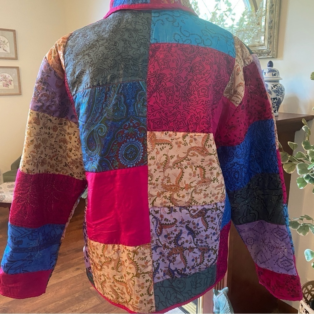 Vintage Tantrums Collection Silk Boho Patchwork Jacket • Size M • EUC - Picture 6 of 7